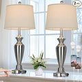 Cinyirong 30" Tall Silver Table Lamps Set of 2 for Living Room, 3-Way Dimmable Touch Control Bedside Lamps for Bedroom Nightstand with USB A+C Ports & AC Outlet (2 LED Bulbs Included)