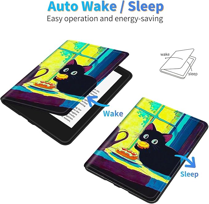 for All-New 6" Kindle 11th Generation 2024/2022 Release E-Reader Case, Slim Kickstand Stand Leather Smart Cover with Auto Wake/Sleep, Black Cat Egg