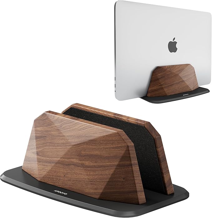 AFOOYO Vertical Laptop Stand - Walnut Adjustable Laptop Holder,Desktop Dock Compatible with All MacBook, Surface,Chromebook,Dell & More(Walnut)
