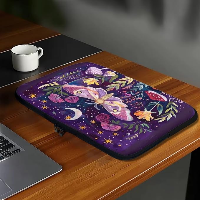 Butterfly Mushroom Laptop Protective Sleeve for Women 15 inch Computer Sleeve Bag Cute Portable Lap Top Case Suitable for Travel School Office Neatly Organizers Purple
