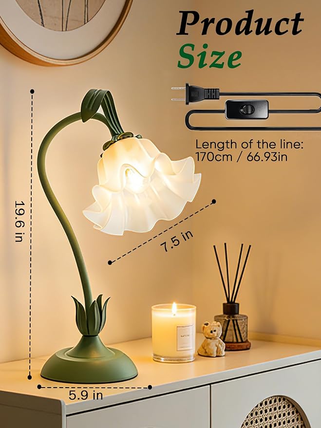 Mothers Day Gifts for Mom, Flower Table Lamp, LED Reading Light 3 Color Modes Bedside Lamps, Vintage Flower Nightstand Lamp Kawaii Table Lamps for Bedroom Living Room Home Decoration(Green lamp)