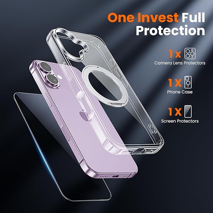 toushion 3 in 1 for iPhone 17 Case Stand |Build in Kickstand,Screen Protector *1 & Camera Lens Protector*1, Not Yellowing, Fits MagSafe, Military-Grade Protection