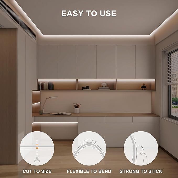 32.8ft COB Led Strip Light with Remote, 4000K Ra93+ Dimmable Bright Led COB Strip Light, White Continuous Led Strip Light for Mirror, Stair, Cabinet, Room