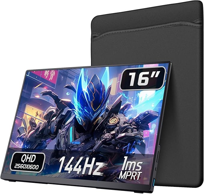 Portable 2K 144Hz Monitor, 16" 2560x1600 QHD Gaming HDR FreeSync, Ultra Slim Travel Screen w/Kickstand & Speaker for Laptop Switch Xbox PS5/4