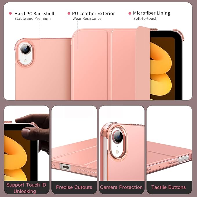 MoKo for iPad mini 7 (A17 Pro) Generation Case 2024, iPad mini 6 Case 2021, 8.3-inch Slim Lightweight Protective Hard Back PC Shell Stand Cover Support Touch ID, Auto Wake/Sleep, Apricot Orange