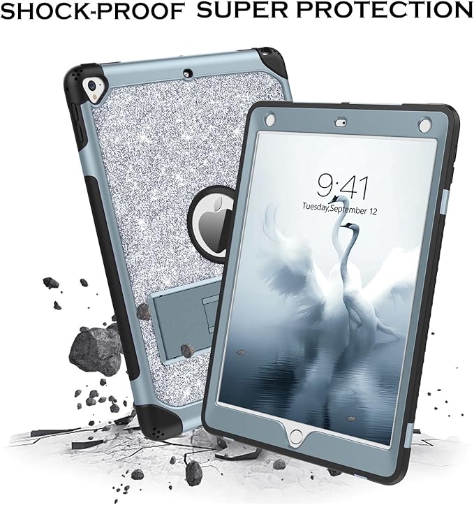 YINLAI Case for iPad 6th Generation,iPad 5th Generation Case,iPad 9.7 Case,Glitter Women Shockproof Drop Protection Cover with Kickstand iPad 9.7 inch iPad Air2 A1893/A1954/A1822/A1823,Titanium Blue