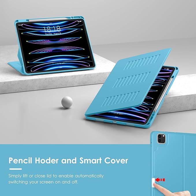 VIKESI Case for iPad Pro 12.9 6th / 5th / 4th / 3rd Generation Case 2022/2021/2020/2018,Multiple Angles Magnetic Stand Cover,Shockproof Soft Back,Pencil Holder,and Auto Sleep/Wake,Sky Blue