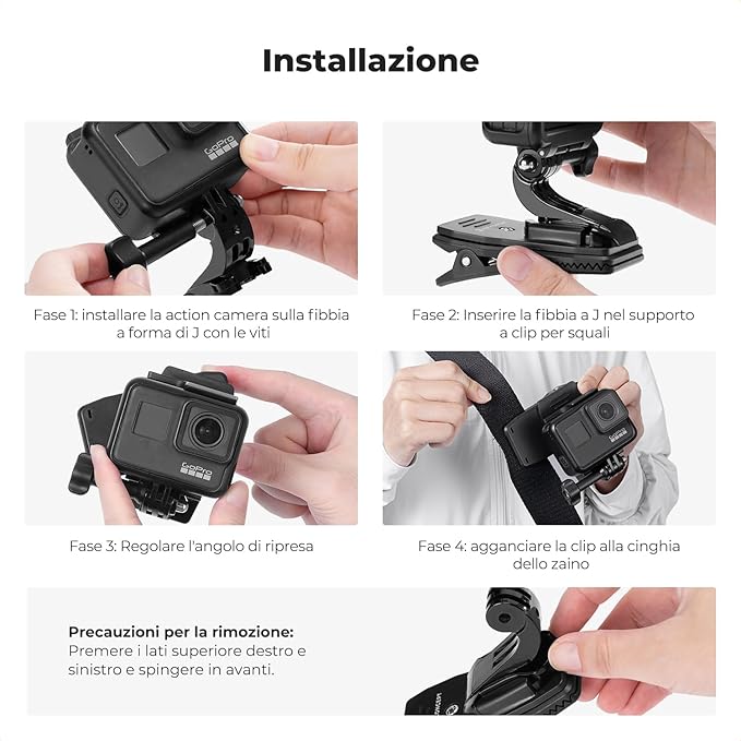 K&F Concept 360° Rotation Backpack Strap Quick Clip Mount for Hero 13/12/11/10/9/8/7/6/5/4 Black, DJI Osmo Action 5 Pro/4/3/6 and Other Action Camera