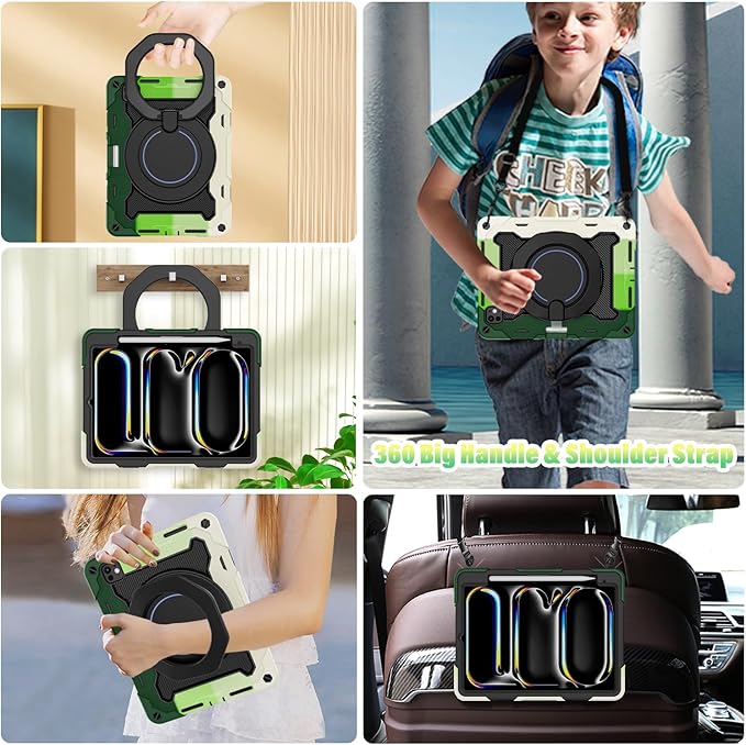 ROISKIN for iPad Pro 11 inch Case (M5/M4 (2025/2024)), Pro 11'' 6th/5th Gen -with HD Screen Protector, 360 Kickstand/Handle, Shoulder Strap, Pen Holder, Heavy Duty Military Grade - Kids Friendly
