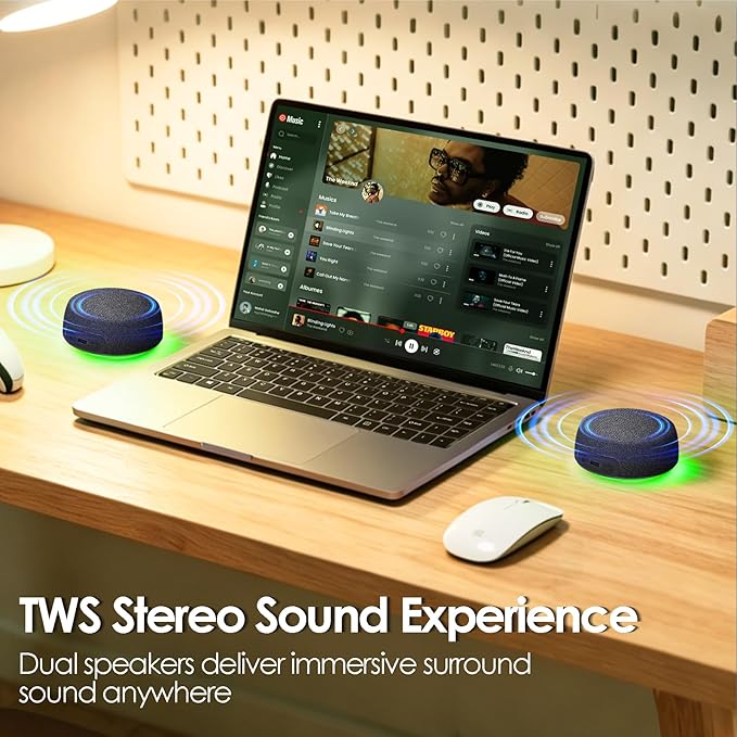 Dual Bluetooth Speaker Set with TWS Stereo & Magnetic Base – 10H Playtime, 3H with RGB Sync Lights On, Phone Stand, Wireless Speakers for TV Watching,Home Theater, Outdoor, Multi-Room