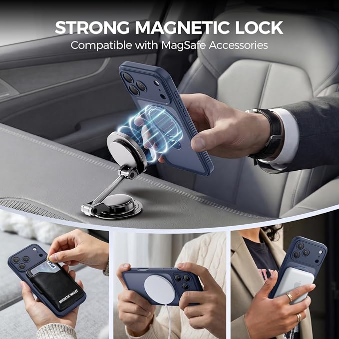 for iPhone 17 Pro Max Case [ 360° Spin Magnetic Stand] [Full Camera Protection] Compatible with Magsafe, 15FT Military-Grade Protection, Translucent Anti-Slip Phone Case 6.9'', Deep Blue