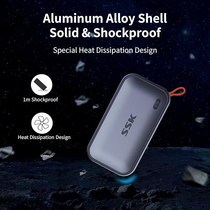 SSK Portable SSD 2TB External Solid State Drives, up to 1050MB/s USB C SSD External Hard Drive USB 3.2 Gen2 for iPhone 15/Pro, Windows, Mac, Android Phones and Tablets