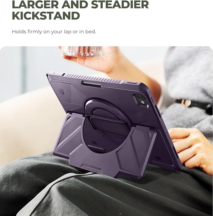 Dexnor for iPad Pro 13 inch Case M5 2025/M4 2024, Rugged Protective Case with 360° Rotating Hand Strap & Large Steady Stand & Screen Protector & Pencil Holder Shockproof Full-Body Bumper Cover,Purple