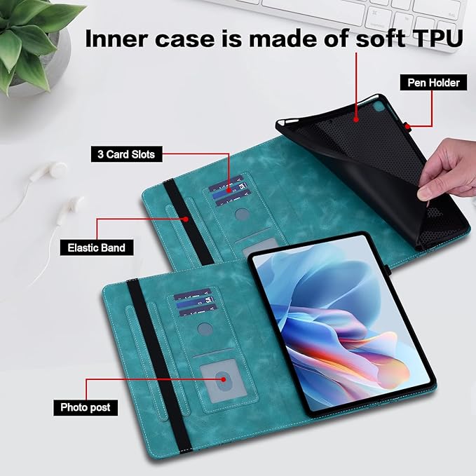 Case for iPad Air 11 Inch 8th/7th/6th Generation (M4/M3/M2) 2026/2025/2024, iPad Air 5th/4th Case 10.9 Inch 2022/2020 Embossed PU Leather Stand Shockproof Cover with Pencil Holder, Green