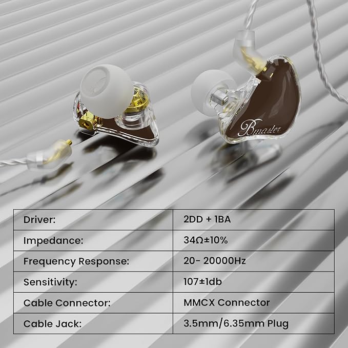 BASN in Ear Monitor Headphones, Triple Driver IEM Earphones with Powerful Bass, Noise Isolation HiFi Stereo Wired Earbuds for Musicians Singers Drummers (Earth)