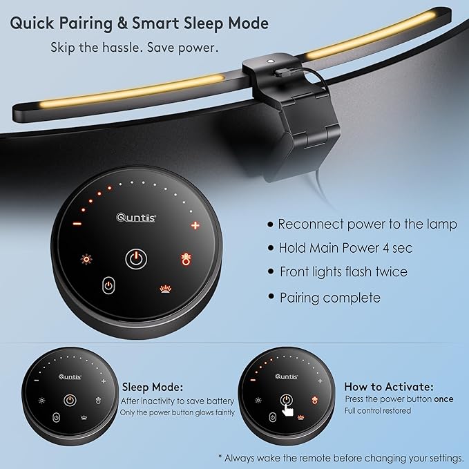Quntis 1000R Curved Monitor Light Bar, Dual Adjustable Led Desk Lamp with Remote - Independently Rotate 2 LED Arc-Shaped Light Bars Specially Designed for Curved and 34'' Large Screen