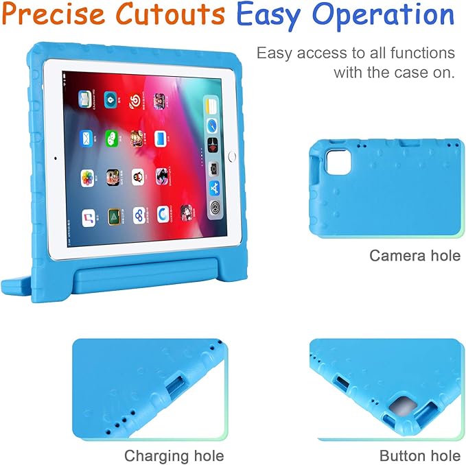 Kids Case for iPad Pro 11" 2022/2021/2020 (4th/3rd/2nd Gen), Techcircle [Support Pencil Charging] Handle Stand Lightweight EVA Foam Bumper Protective Rugged Drop Protection Child Proof Cover, Blue