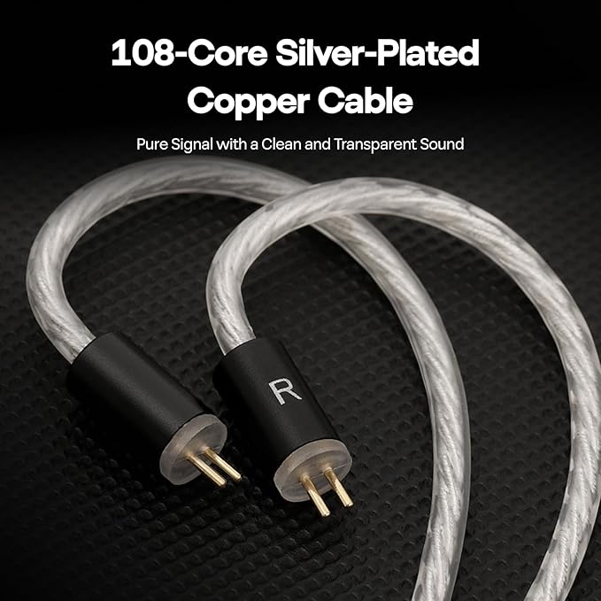 Linsoul Kefine Klean in Ear Monitor,10mm DLC Diaphragm Dynamic Driver HiFi Earphones,Wired Gaming Earbuds,Replaceable Nozzles,Detachable Silver-Plated Cable for Audiophile (with Mic Type-C, Black)