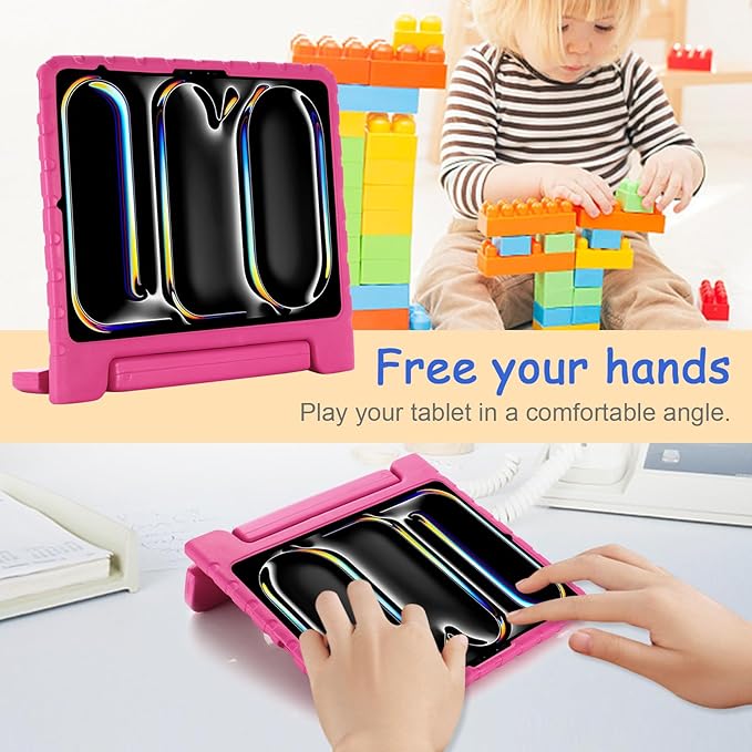 Kids Case for iPad Pro 13" 2025 (M5) 2024 (M4) & iPad Air 13" M4 M3 M2 Shockproof Case with Pencil Holder, Techcircle Handle Stand Light EVA Foam Bumper Protective Rugged Child Proof Cover, Rose