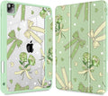 Tuiklol for iPad Pro 12.9 Inch 6th/5th/4th/3rd Generation 2022 2021 2020 2018 Case,Built-in Pencil Holder Clear Transparent Protective Back Shell Cover with Auto Sleep/Wake, Bow & Rose Green