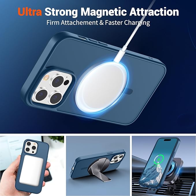 SUPFINE Magnetic for iPhone 14 Pro Max Case (Compatible with MagSafe) (Military Grade Drop Protection) Translucent Matte Shockproof with Anti-Fingerprint Phone Case,Deep Blue