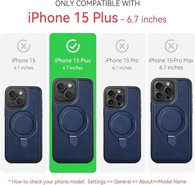 for iPhone 15 Plus Case with Stand, Compatible with MagSafe, Slim PU Leather & Durable TPU Protective Magnetic Kickstand Cover Drop-Proof with Tempered Glass Screen Protector 6.7", Blue