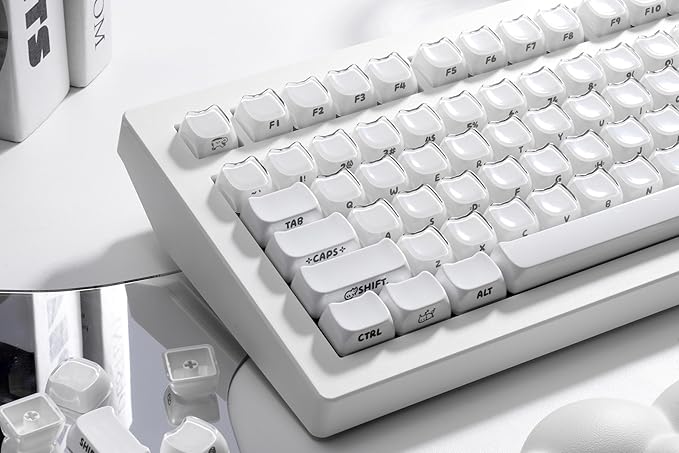 ZORNHER CG870 Wireless Mechanical Keyboard,80% White Gaming Keyboard, Creamy Keyboard,Cute Jelly Cat Clear Ceramic Jade Keycaps,Girly Aesthetics Kitty Keyboard,Creamy Sounding Linear Switches