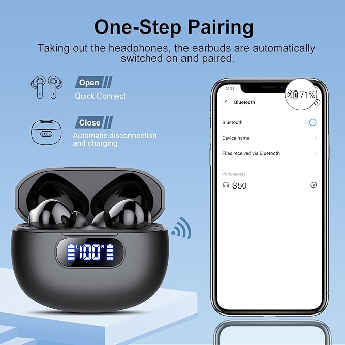 Wireless Earbuds, Bluetooth 5.3 Headphones LED Power Display, 2026 New Wireless Earphones, 4 ENC Noise Cancelling Mic, HiFi Stereo, 48H Playtime Mini Case IP7 Waterproof for Sport Walk