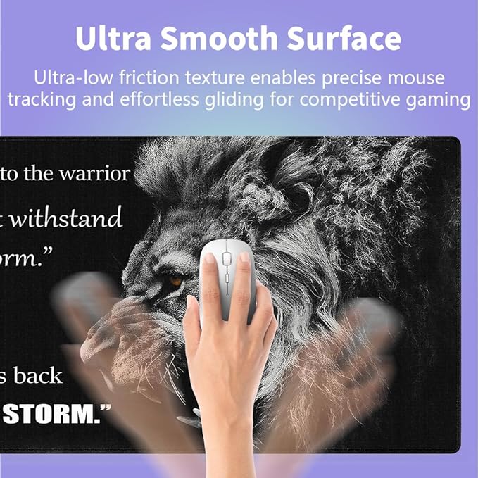 Large Gaming Mouse Pad (31.5" x 15.8")- Majestic Roar of a Lion Inspirational Quotes Warrior Whispers to Fate I am The Storm, Extra XXL Office Accessories, Premium Stitched Anti-Slip Desk Mat