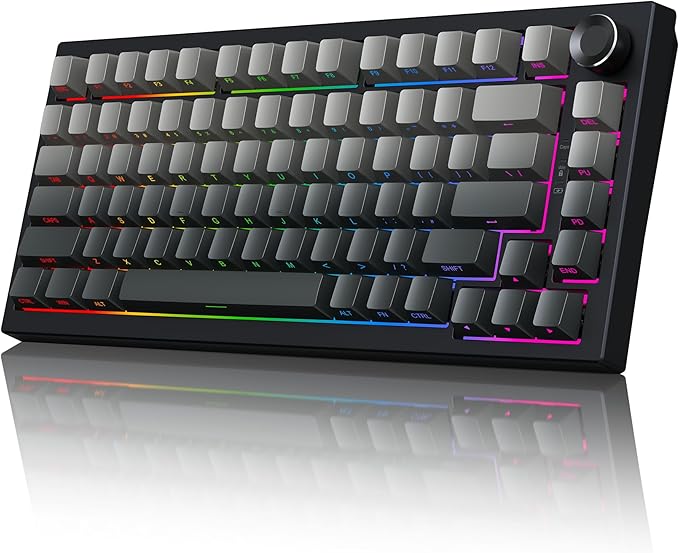 Gurjot Wireless Mechanical Keyboard, 75% Hot Swappable Custom Keyboard with Knob,PBT Keycaps,BT5.0/2.4GHz/USB-C,RGB Backlit, Mechanical Gaming Keyboards for PC/Tablet/PS/Xbox