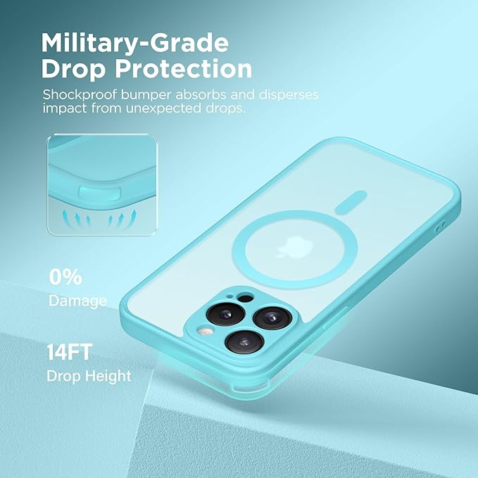 CAPRRO Magnetic for iPhone 13 Pro Max Case, [Compatible with MagSafe] [Full Camera Protection] Shockproof Protective Slim Translucent Matte Phone Case for iPhone 13 Pro Max 6.7'', Turquoise Blue