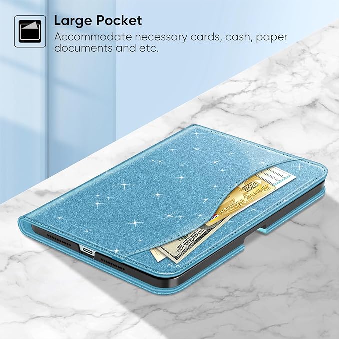 Fintie Folio Case for iPad Mini 7 (A17 Pro, 7th Generation) 2024 / iPad Mini 6 (6th Gen) 8.3 Inch, Multi-Angle Smart Stand Cover with Pencil Holder & Pocket, Auto Sleep/Wake, Glittering Blue