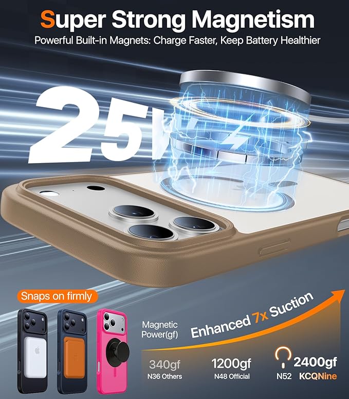 Magnetic for iPhone 17 Pro Case,[Anti-Slip][Compatible with MagSafe][Military Grade Drop Protection] Shockproof Protective Translucent Matte Phone Case for iPhone 17 Pro Case,Brown