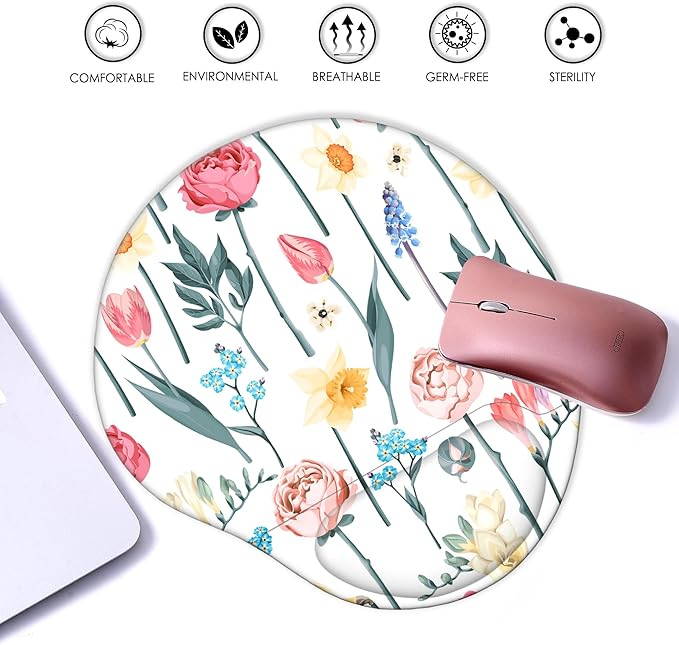 Ergonomic Mouse Pad with Wrist Support,Cute Mouse Pads with Wrist Rest,Comfortable Mouse Pad for Home Office Gaming Working Computers Laptop,Pain Relief with Non-Slip PU Base (Rose)