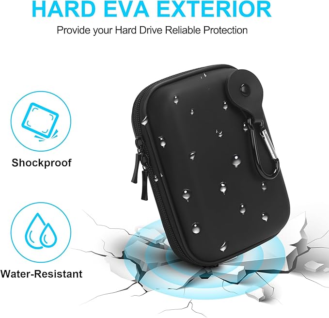 Lacdo Hard Drive Carrying Case for Seagate Portable External Hard Drive, Toshiba Canvio Basics/Flex WD Elements/My Passport External hard Drive HDD Case 1TB 2TB 4TB 5TB 6TB Shockproof Travel Bag,Black