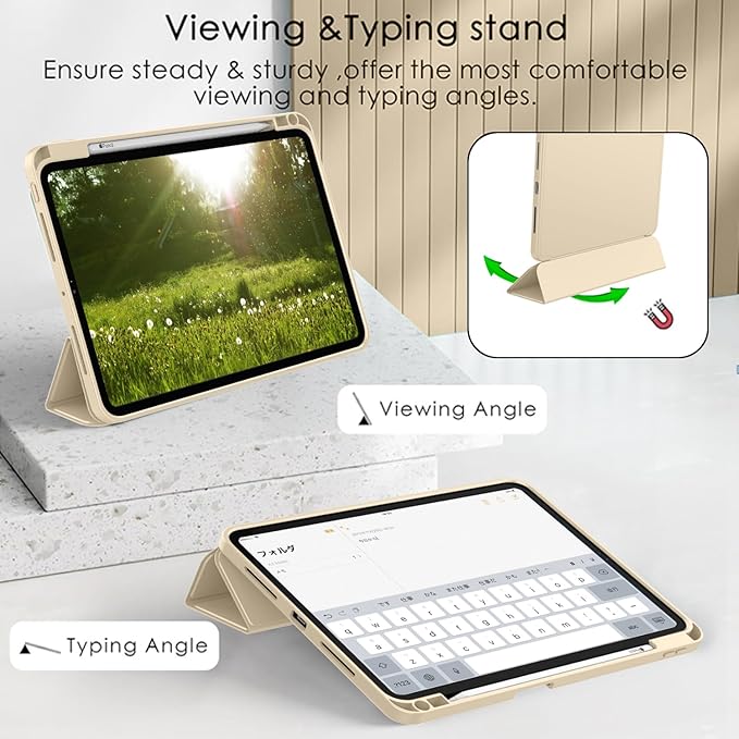 ZryXal iPad Pro 11 Inch Case (M5) 2025/ (M4) 2024 (Model: A2836/A2837/A3006), Trifold Stand Smart Cover with Pencil Holder and Soft TPU Back, Auto Wake/Sleep (Champagne Gold)