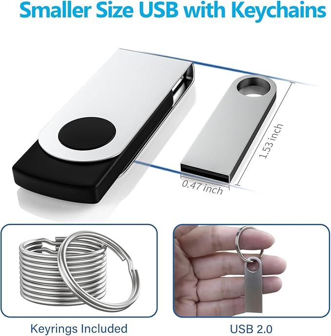 ABLAZE 8GB Flash Drive 2 Pack, Metal USB 2.0 Thumb Drives with Keychains USB Stick Pendrive (Sliver)