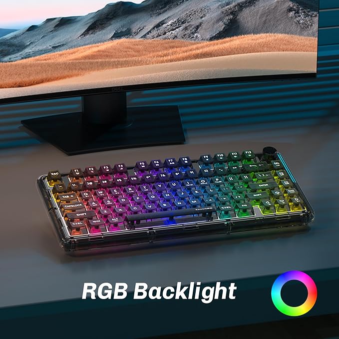 Transparent Mechanical Keyboard, 80-Key RGB Backlit Wireless Gaming Keyboards, Hot Swap Customizable Clear Acrylic Design, Quiet Linear Switches, 3 Modes BT5.0/2.4G/USB-C 4000mAh Battery (Black)