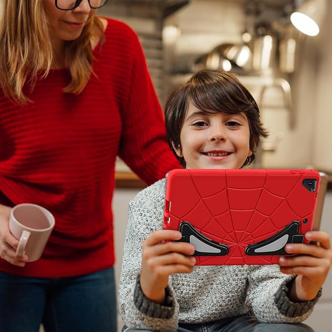 AKABEILA Compatible with Apple iPad 9.7 5th/6th(2017/2018)/iPad Air 2/iPad Pro 9.7 Tablet Case，Lightweight Shockproof Rugged Protective Cover with Kickstand for Kids Children Boys Babies Red Black