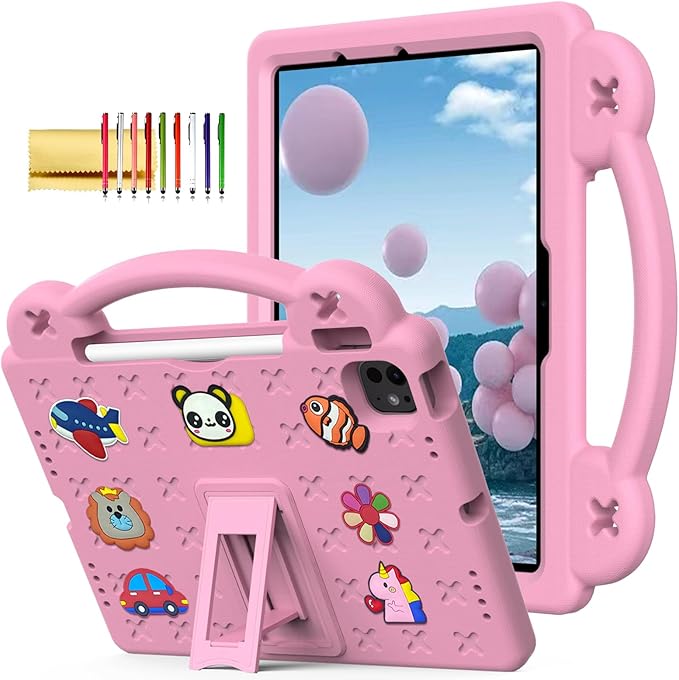 Dteck for iPad Air 6th Gen 11 Inch Case 2024,iPad Pro 11 Inch Case 2024 5th Gen(M4),Cartoon Panda Shockproof Rugged Lightweight Convertible Stand Kids Friendly Tablet Case with Handles,Pink