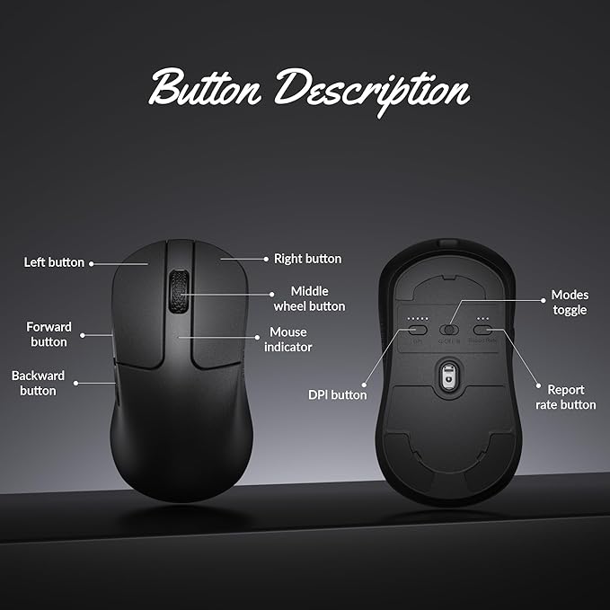 Keychron M3 Mini Wireless Optical Mouse, Bluetooth 5.1/2.4 GHz/Wired Gaming Mouse, Programmable PixArt 3311 Sensor with up to 26,000 DPI/ 650 IPS, Lightweight Ergonomic for Windows Mac Linux - Black