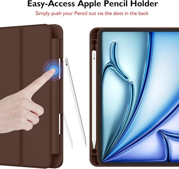 iMieet iPad Air 11 Inch Case M4/M3/M2(2026/2025/2024), iPad Air 5th/4th Generation Case 2022/2020 10.9 Inch with Pencil Holder,Trifold Stand Smart Case with Soft TPU Back(Chocolate)