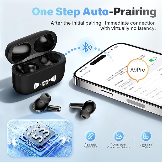 Wireless Earbuds, Bluetooth 5.3 Headphones Wireless Earbuds with 4 ENC Noise Cancelling Mic, 40+Hrs, HiFi Bass 3D-Stereo, USB C in-Ear Earphones, Ear Buds for iPhone, Android,Laptop