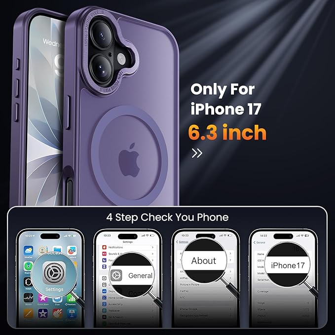 for iPhone 17 Case with 2X Screen Protectors [Compatible with MagSafe] Military Grade Drop Protection Skin Feeling Cover Shockproof Slim Fit iPhone17 Phone Case 6.3 inch,Purple