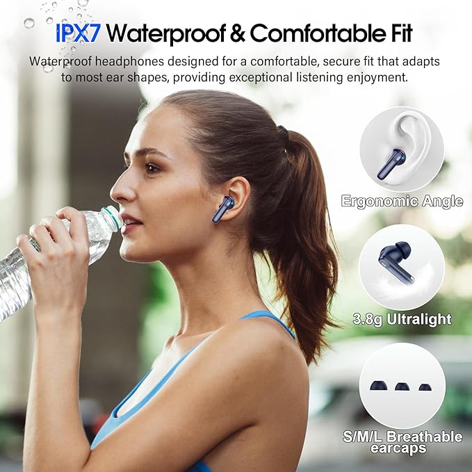Wireless Earbuds, Bluetooth 5.4 Headphones Multi-Function Touch Screen with 5 EQ Modes, 48H Ear Buds Bass Stereo with ANC Noise Cancelling/Transparency Mode, Dark Blue