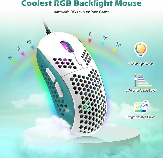 ZIYOU LANG RK-T8PR0 Wired 65% Mechanical Gaming Keyboard and Mouse Combo with RGB LED Backlit Anti-ghosting TKL Mini 68 Key Coiled C to A Cable Tactile Blue Switch for PS4 PS5 Xbox PC Mac Gamer(Green)