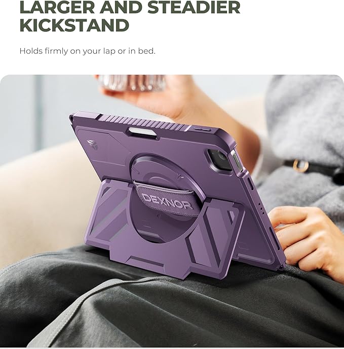 Dexnor Case for iPad Air 11 inch M4/M3/M2, iPad Air 5th/4th Generation 10.9 inch Rugged Case with 360° Rotating Hand Strap & Stand & Screen Protector & Pencil Holder Shockproof Full-Body Cover, Purple