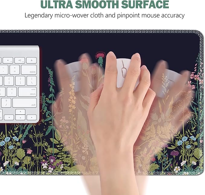 Large Gaming Mouse Pad, AIMSA Extended Mouse Pad with Stitched Edge, XL Keyboard Mouse Mat Non-Slip Rubber Base Desk Pad 31.5x15.7inch for Office Home Game Work -Flowers Plants