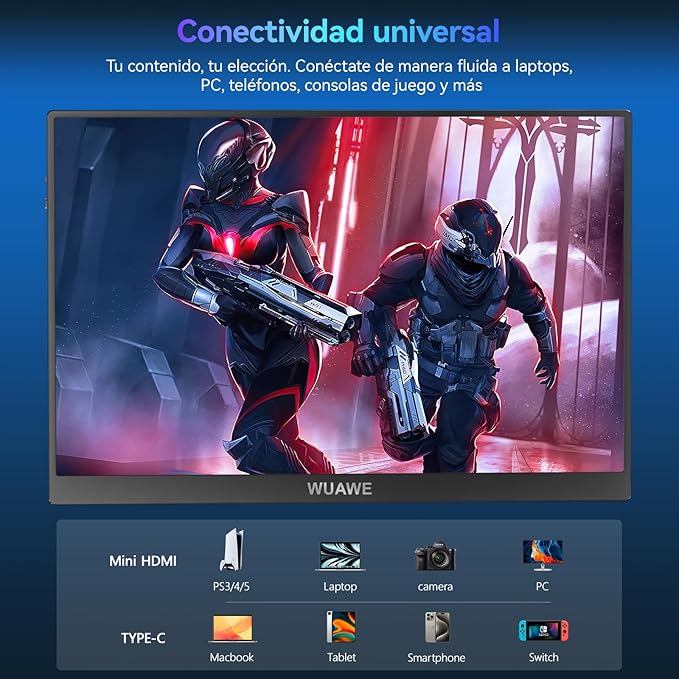 WUAWE 16" 1200P 120Hz Portable Monitor, 100% sRGB Portable Gaming Monitor with Built-in Stand,HDR and Freensync, External USB C Monitor for Laptop, PC, Phone, Switch and PS5 (Black)