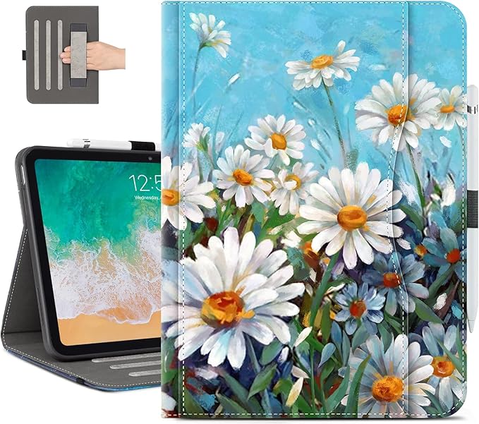 Vimorco Case for iPad (A16) 11th Generation 2025, for iPad 11th/10th Generation Case, Faux Leather Protective Adjustable Cover, Auto Sleep/Wake, Card Pocket with Pencil Holder for iPad10th Gen, Daisy